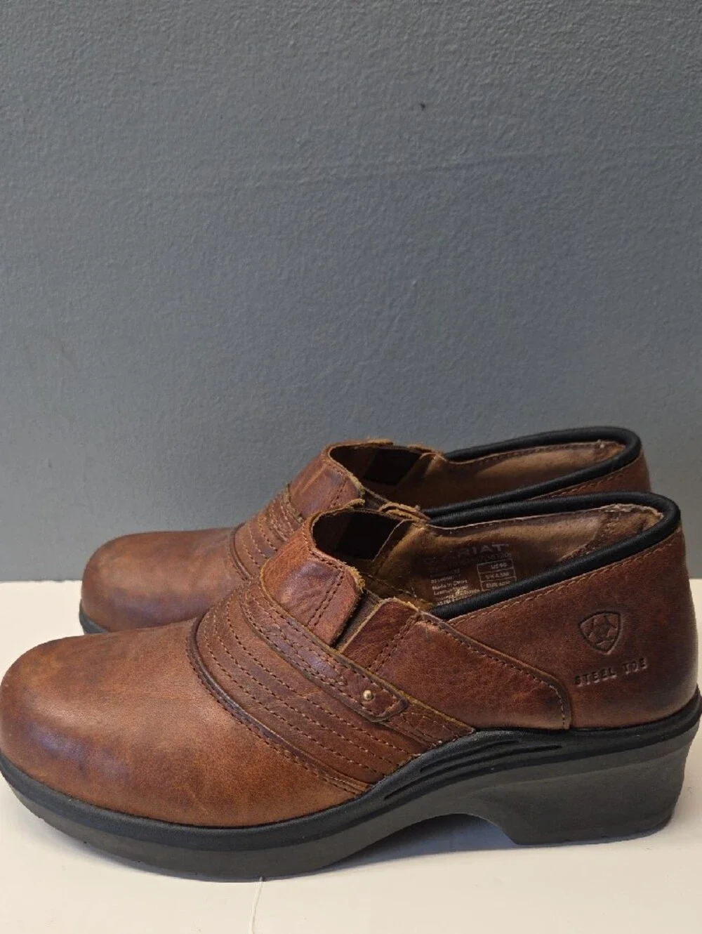 Ariat Brown Leather Slip-On Platform Clogs Size 9B